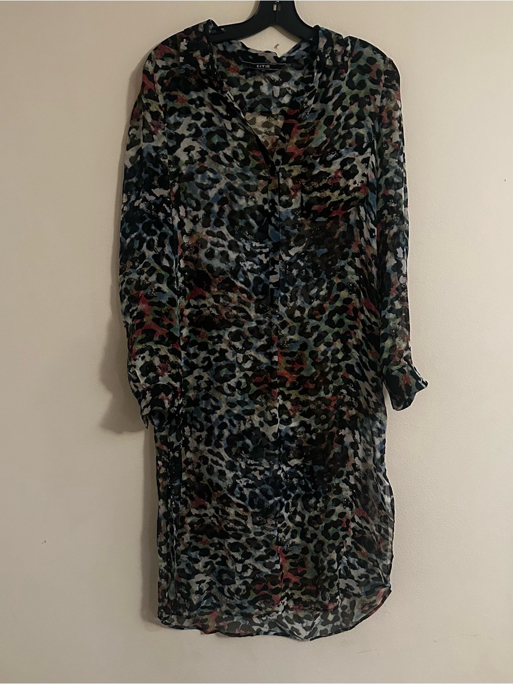 EITIE Women's 100% Mulberry Silk Animal Print Tunic Dress Swim Cover Up Sz 38 M - Picture 2 of 8